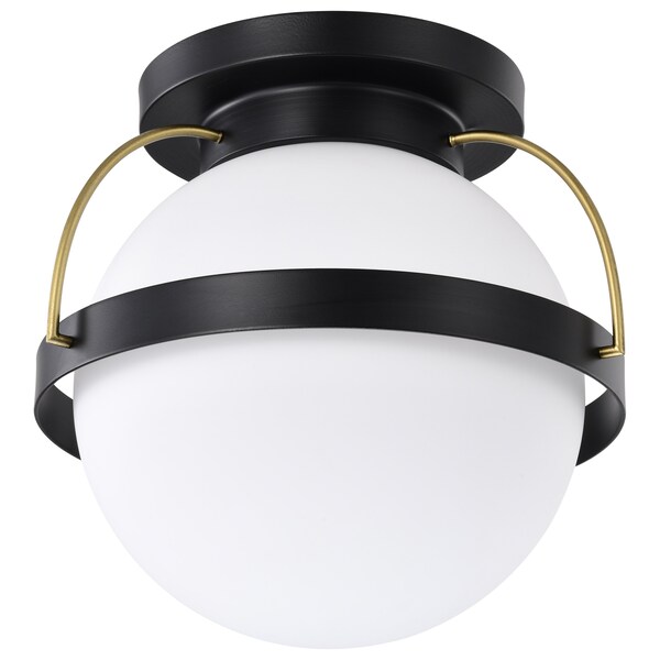 Nuvo Lakeshore 1-Light Medium Flush Matte Black & Natural Brass White Opal Glass 60/7771 - main